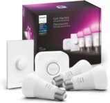 Philips Hue Smart Light Starter Kit with bridge, button, and 75W bulbs