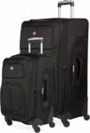 SwissGear Sion Softside Expandable Luggage Black 2-Piece Set with 21-Inch Carry-On and 25-Inch Checked Spinner — Durable Travel Suitcase with 360-Degree Spinner Wheels and Expandable Storage”