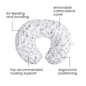 Image of Boppy Original Nursing Pillow in Gray Taupe Leaves pattern – ideal ergonomic pillow for breastfeeding and bottle feeding