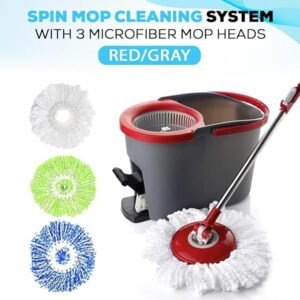 SIMPLI-MAGIC 79349 Spin Mop Cleaning System with 3 Microfiber Heads