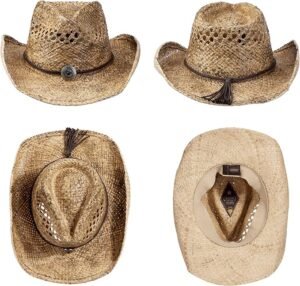 straw cowboy hat with decorative band