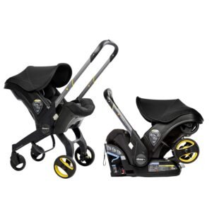 Doona Car Seat and Stroller All-in-One Travel System in Nitro Black rear-facing mode