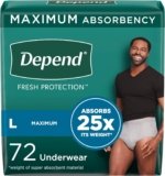 Depend Fresh Protection Adult Incontinence Underwear for Men — Maximum Comfort & Discreet Fit (Large, Grey, 72 Count)