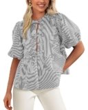 PRETTYGARDEN Women’s Tie Front Striped Shirt – The Summer Peplum Top Everyone’s Talking About